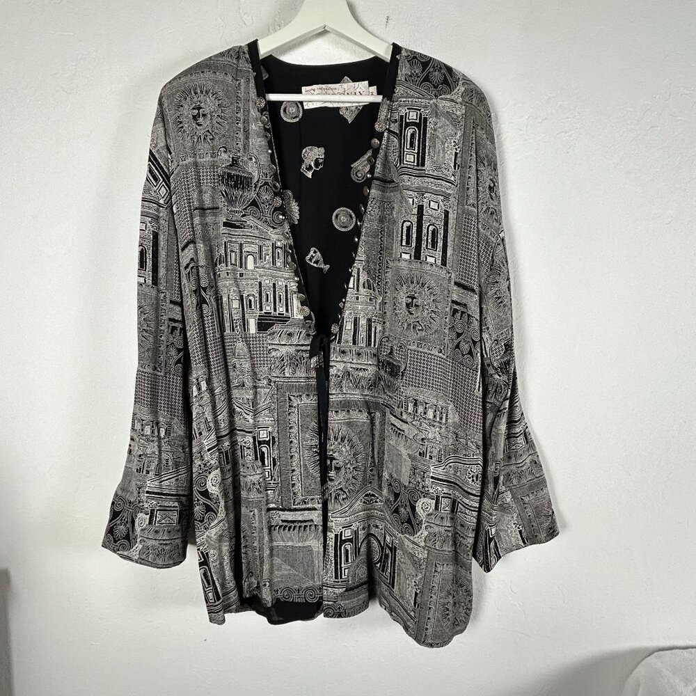 Marsha and Julio for Componix Womens Medium Black White Open Front Jacket Medium
